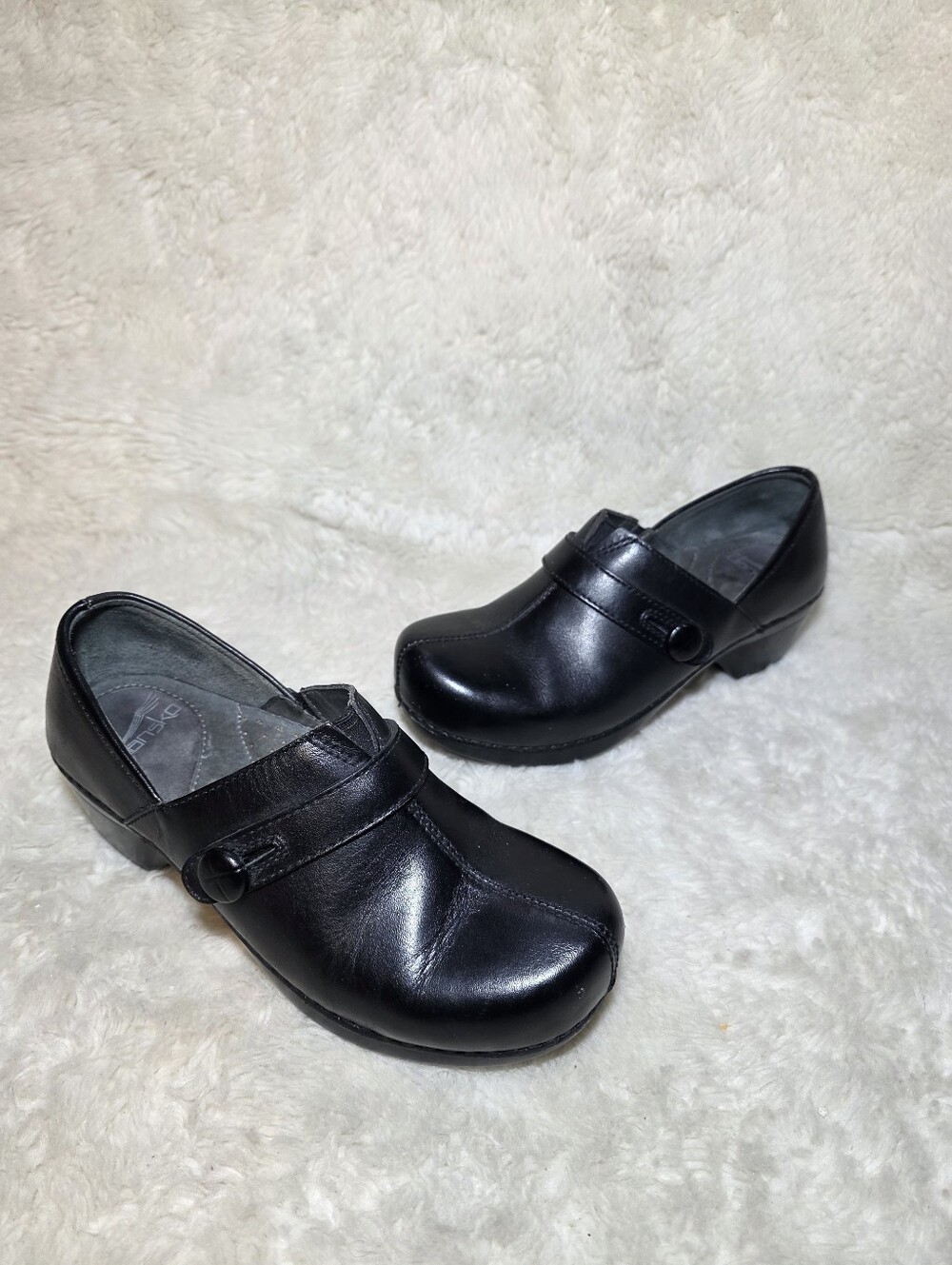 Dansko Black Leather Button Accent Comfort Clogs Slip On Shoes EU 36 US 5.5-6